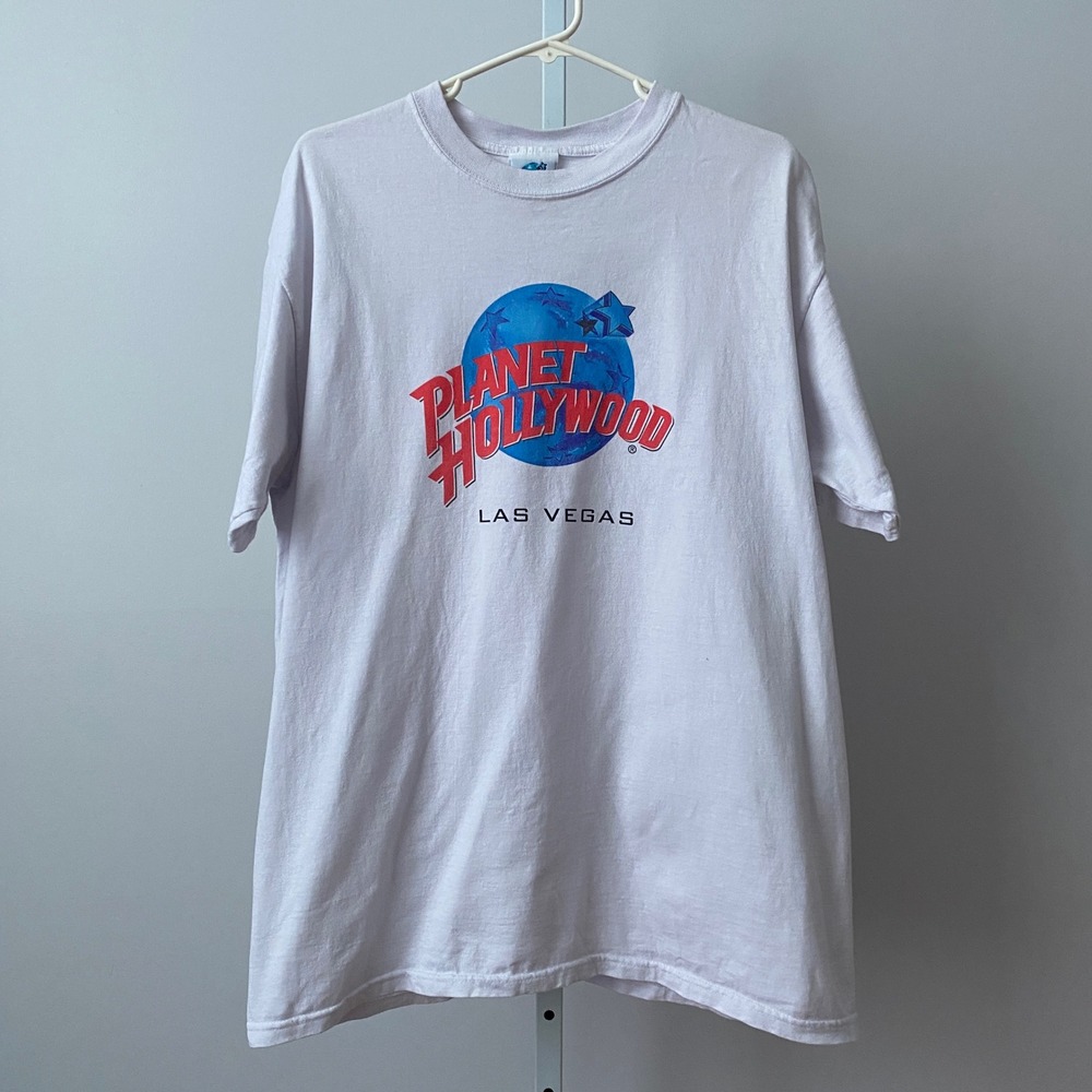 Planet Hollywood 100% Cotton Relaxed Y2K Academia Retro Souvenir T-Shirt L White